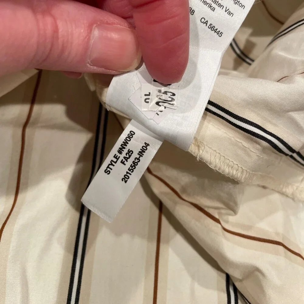 NWT Madewell Sz M Shirred Bubble-Sleeve Button-Up Shirt Poplin Coffee Tan Stripe - Picture 11 of 12